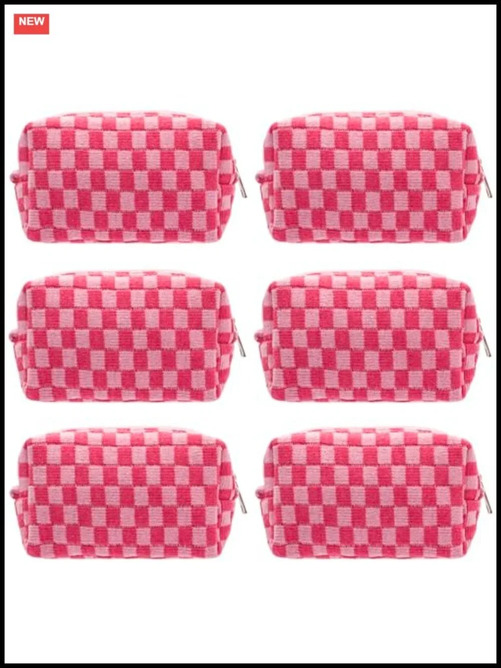 6 Pack Knit Checkered Travel Cosmetic Bags for Women - Purse Organizer Toiletry
